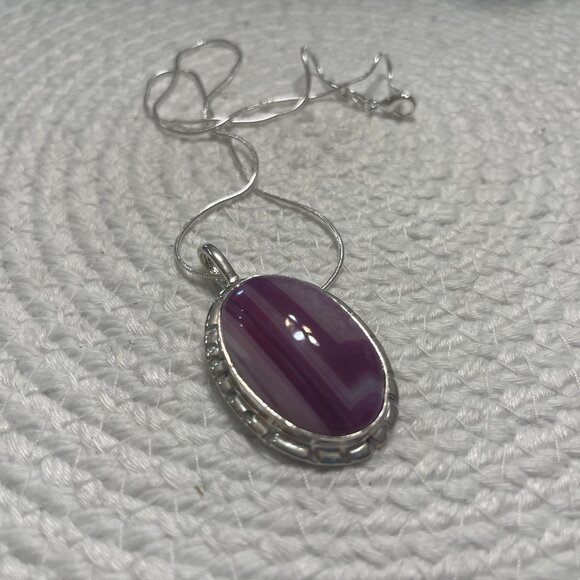 Beautiful PINK BOTSWANA AGATE Handmade Sterling 925 Pendant/Chain #300D - Picture 3 of 3